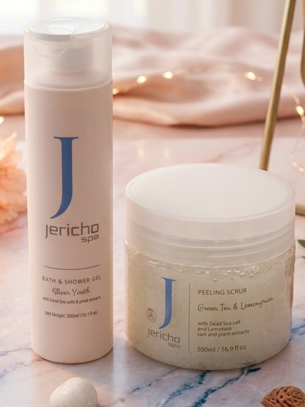 Jericho Spa Bath & Peeling Scrub Set - White & Light Blue